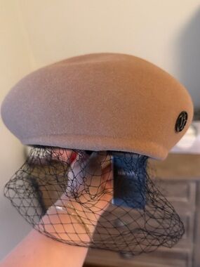 $1,000 NWT Maison Michel Paris New Bonnie Veiled Wool Felt Beret Hat
